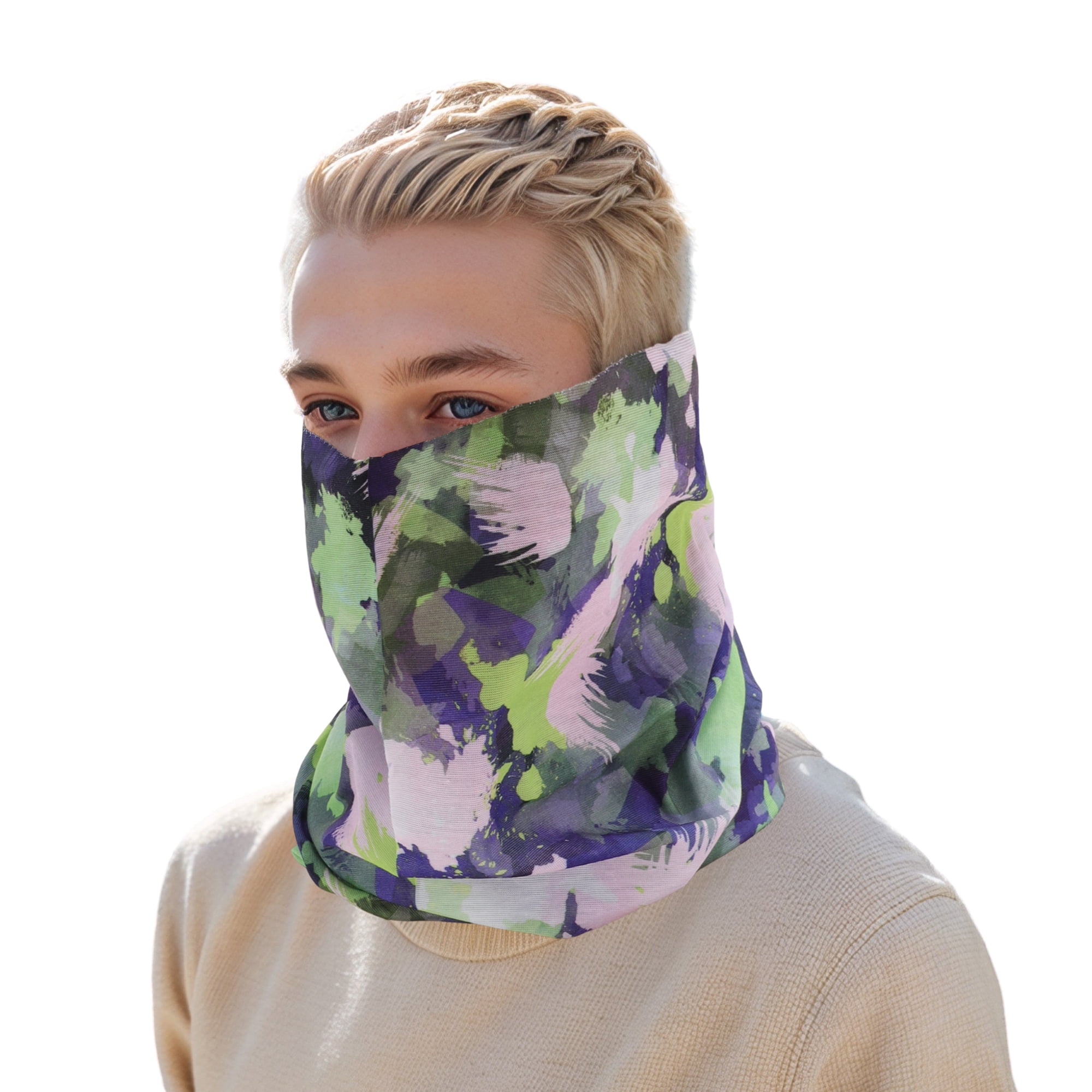 Unique Bargains Face Scarf Mask Purple White 1 Pc