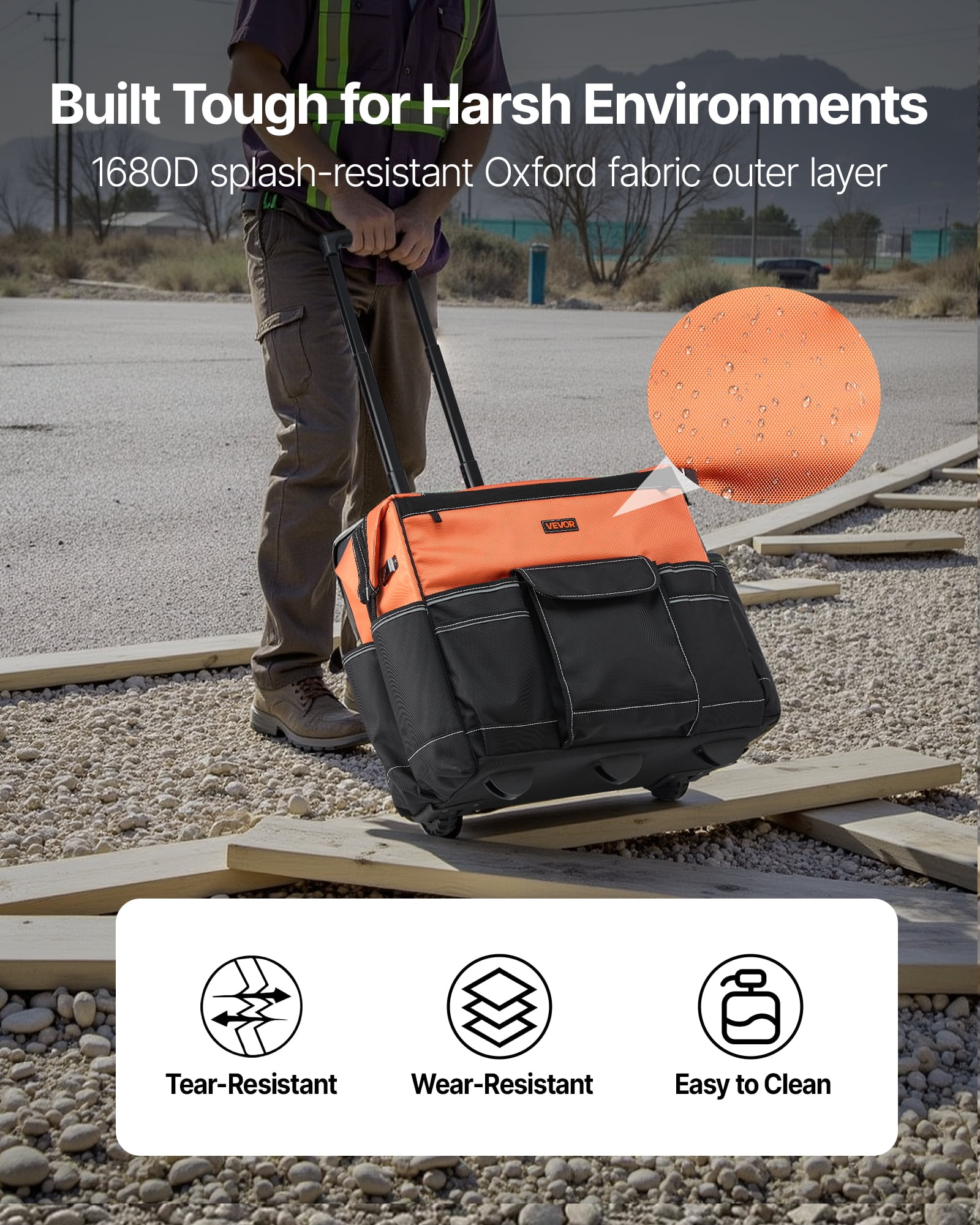 VEVOR Rolling Tool Bag, 110 lbs Load Capacity, 27 Pockets Heavy Duty Roller Tool Bag on Wheels, Adjustable Telescoping Handle & Stable Base, Toolbag Organizers with Wheels for Construction, Mechanic