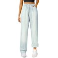 thumbnail image 2 of Women's High Waist Straight Leg Jeans, Fleece Lined Winter Jeans with Elastic Drawstring Waist, Baggy Relaxed Fit Denim Pants for Casual Everyday Wear and Cold Weather Light Ashy XXL, 2 of 8