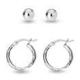 thumbnail image 4 of LeCalla 925 Sterling Silver Light-Weight Diamond-Cut Click Top Small Hoop and Ball Post Stud Earrings For Women and Teen Set of 2 Pairs (15mm, 5mm), 4 of 6