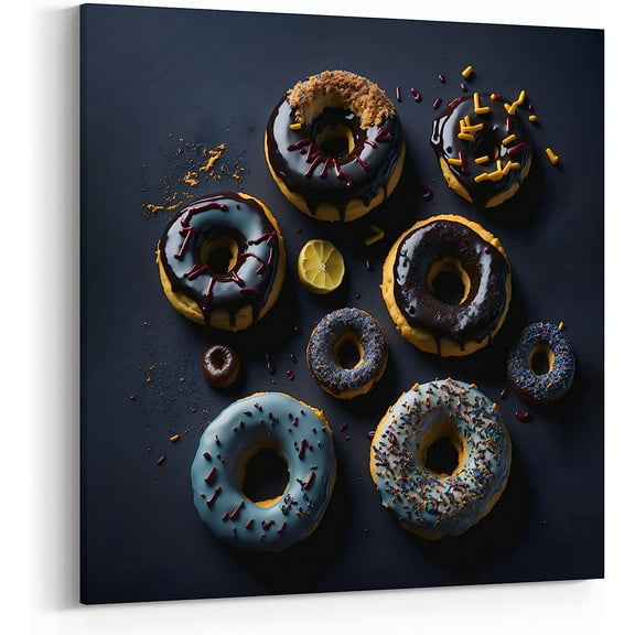 Glazed Donuts and Sprinkles, Food Detail Photography Canvas Wall Art Décor, 16x16 Inch