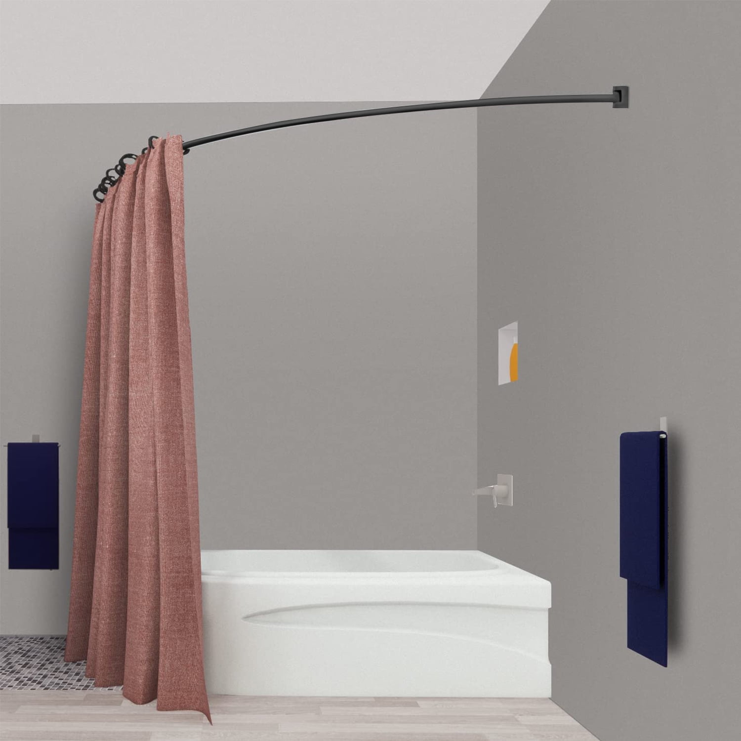 Curved Shower Curtain Rod, Adjustable Arched Shower Curtain Rod, Stainless Steel SUS304 Rustproof Expandable Shower Cartain Rod for Bathtub. Black Color