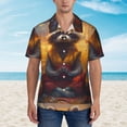 thumbnail image 2 of Fotbe Sunset Flower Meditating Raccoon Hawaiian Shirt for Men Unisex Summer Beach Casual Short Sleeve Cotton Linen Button Down Shirts-Large, 2 of 5