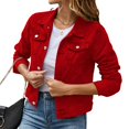 thumbnail image 1 of Womens Button Down Long Sleeve Cropped Denims Jean Jacket With Pockets, 1 of 5