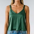 thumbnail image 2 of WEIWEN Womens Silk Satin Camisole Plain Strappy Vest Tops Cropped Tank Tops for Women Cami Shirt V-Neck Spaghetti Strap T-Shirt Green, L, 2 of 4