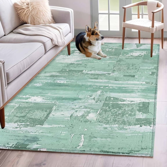 Area Rug for Living Room, Green Abstract Non-Slip Indoor Large Carpet for Bedroom/Dining Room, Vintage Geometric Gradient Oil Painting Modern Washable Low-Profile Floor Mat Runner Rugs - 2.7 x 5 Ft