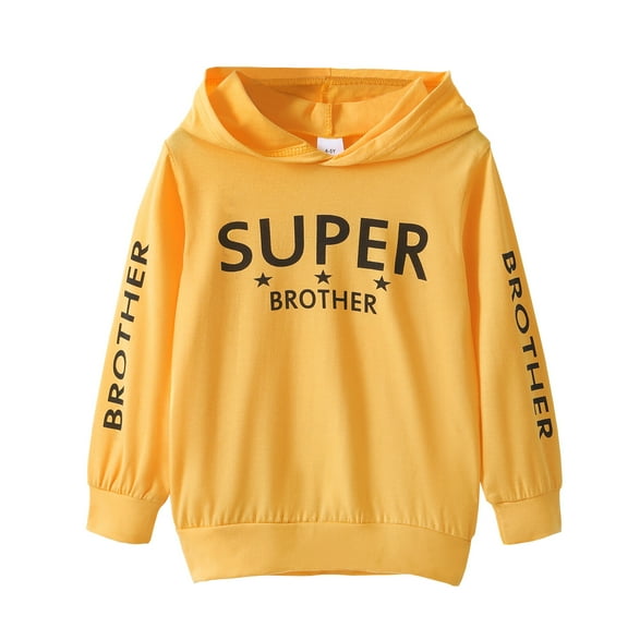 6Y Kids Boys Clothes Little Boys Long Sleeve Letter Print Hooded Tops 6-7 Years Boys Fall Winter Hoodie Tops Yellow