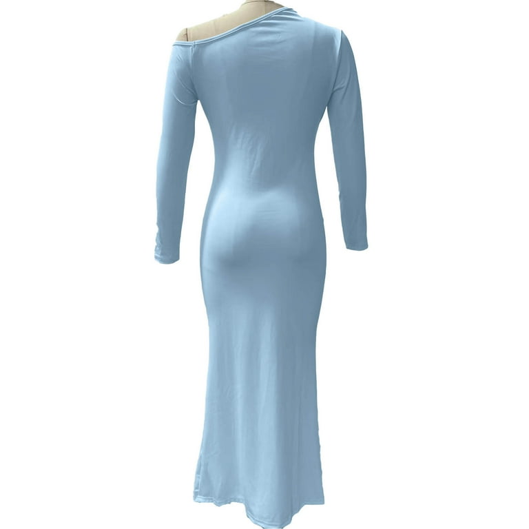 Efsteb Fall Dresses for Women Long Sleeve One Shoulder Trendy Long Tight  Dresses Wedding Guest Cocktail Party Elegant Maxi Dress (Light Blue,XL) -  Walmart.com