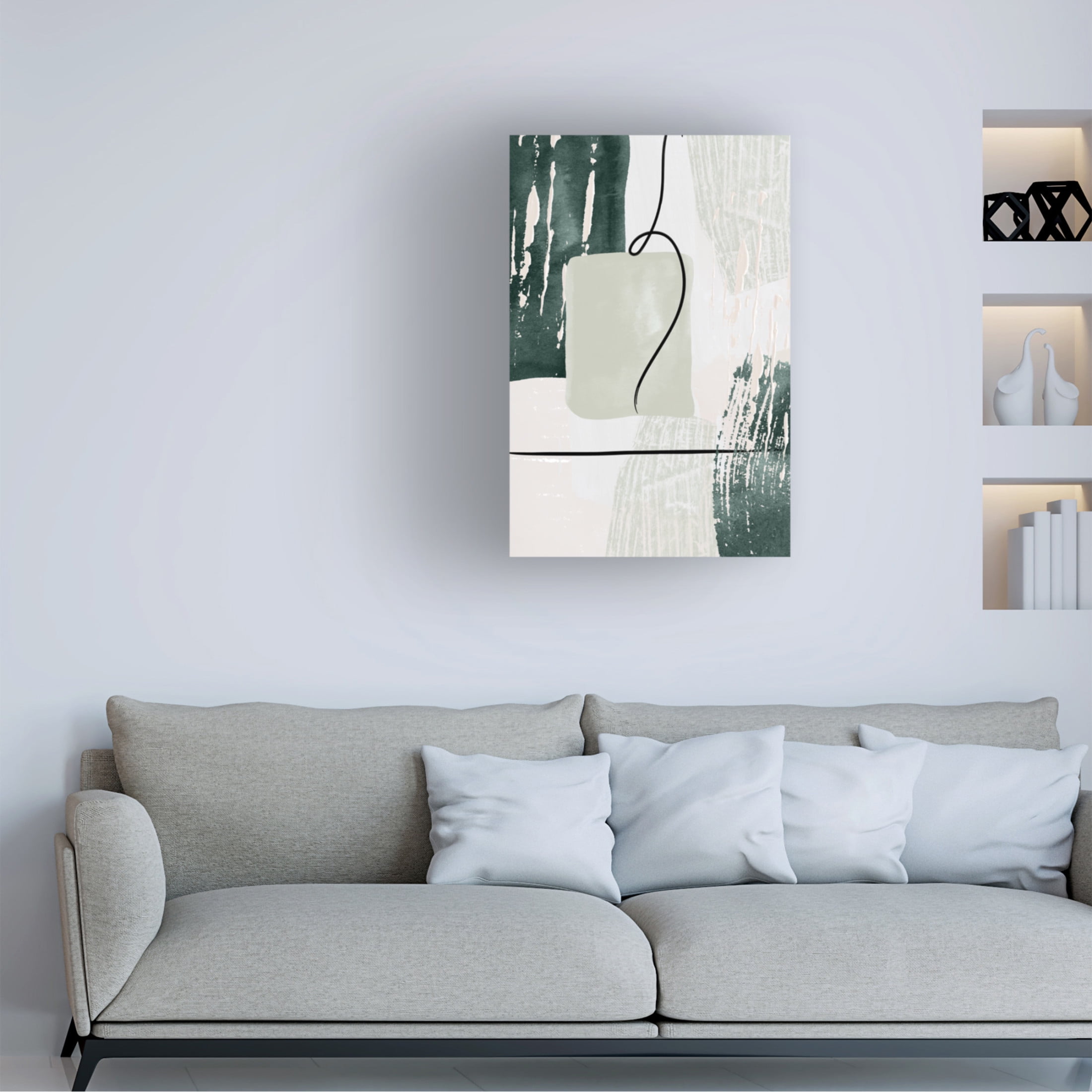 Trademark Fine Art Sally Ann Moss Abstract Shapes in Green 3 Canvas Wall Art