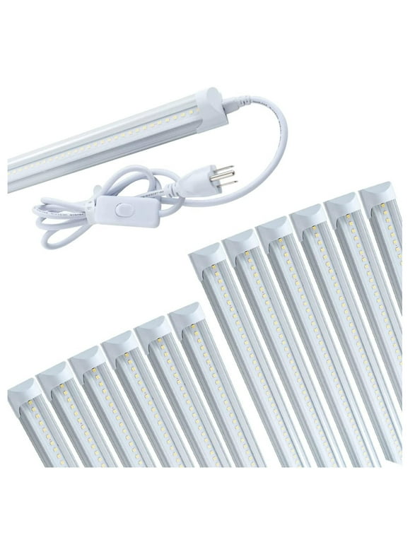 (Pack of 12)T8 4FT LED Integrated Tube Light Fixture, 24W Shop Light with ON/Off Switch Power Cord,6000K Supper White,Clear Cover,Single Strip Indoor Connectable Lamp,Replace Fluorescent Bulb Light