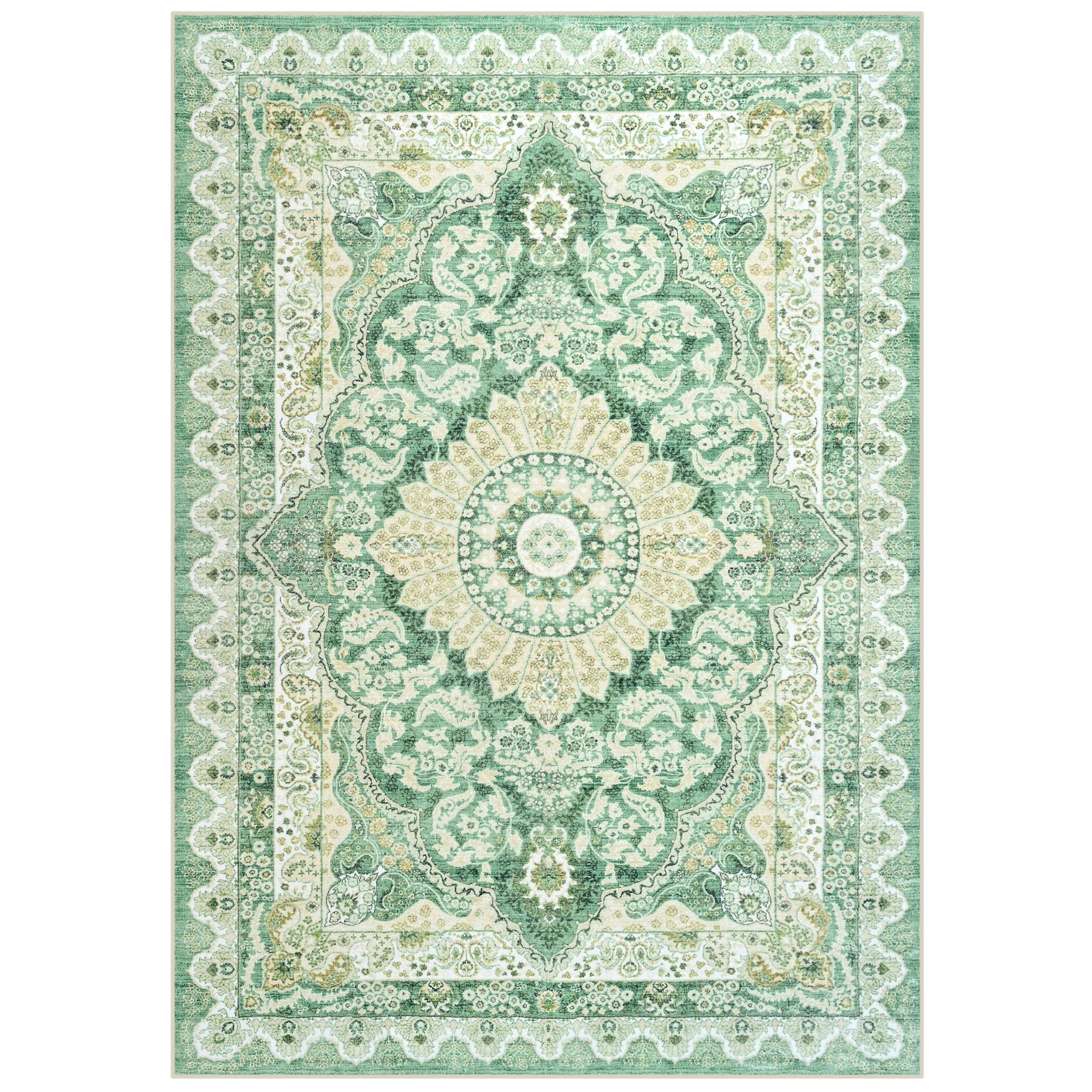 Ultrug Vintage Floral Print Rugs Soft Boho Carpet Retro Distressed Area Rug for Living Room Bedroom Home Decor,4'x6',Green