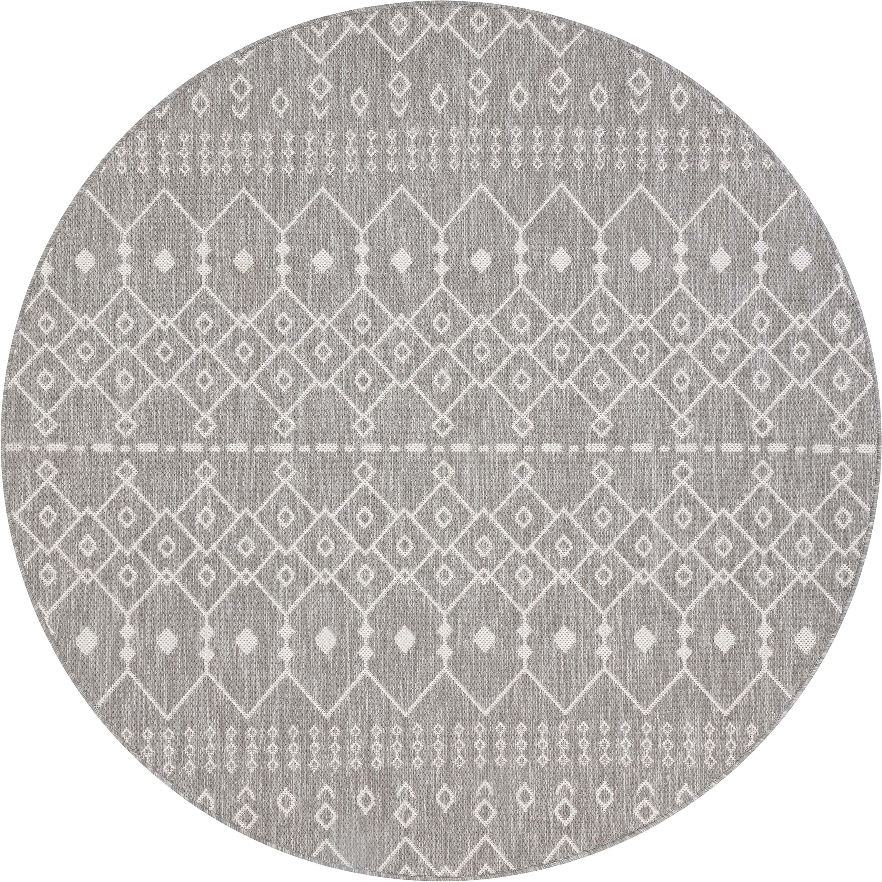 Well Woven Medusa Nord Modern Moroccan Light Grey 3'11" Round Indoor/Outdoor Flat-Weave Rug