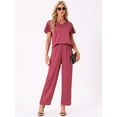 thumbnail image 3 of DARING DIVA Silky Satin 2 Pieces Ruffle Top and Long Pants Sleepwear Sets S Red, 3 of 6