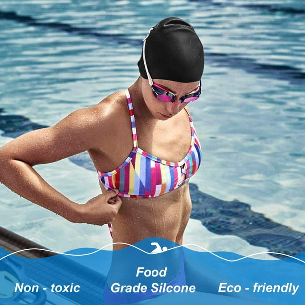 Silicone swimming cap for men and women, waterproof and non-slip, women's  long hair, high elastic, bulbous head swimming cap 