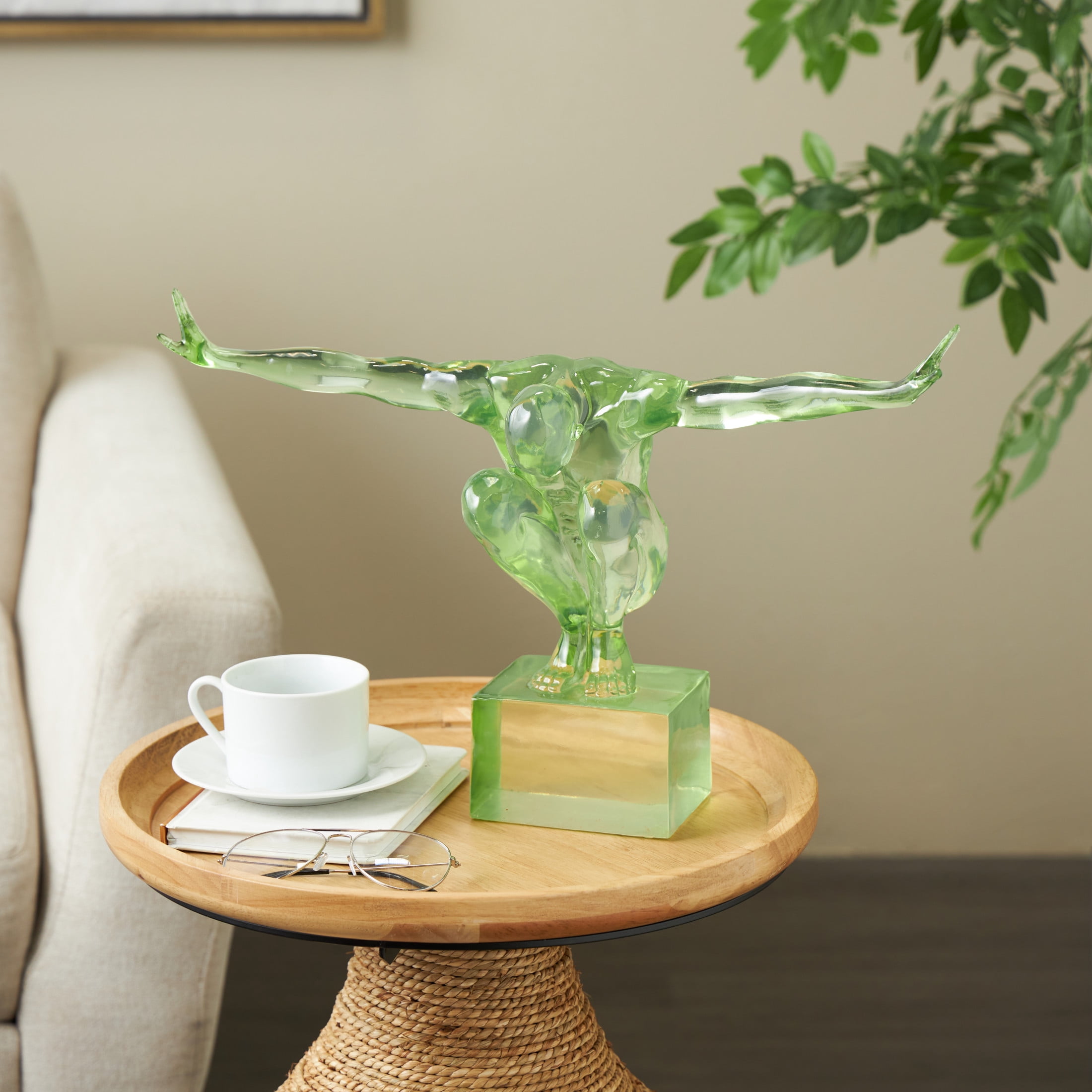 19" x 13" Green Resin Tinted Posing People Sculpture, by DecMode