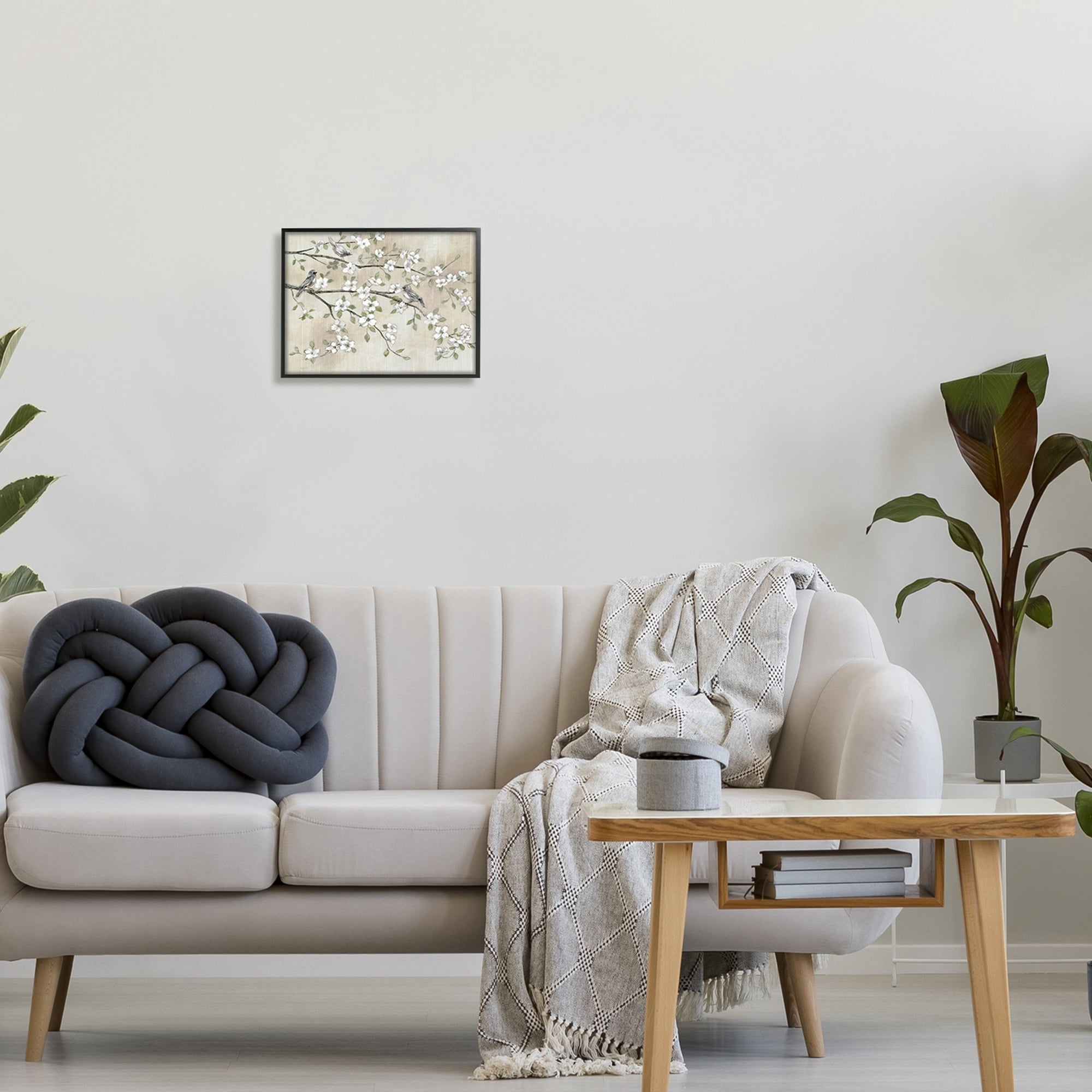 Stupell Industries Traditional White Cherry Blossom Birds Branches Painting , 14 x 11, Design by Nan
