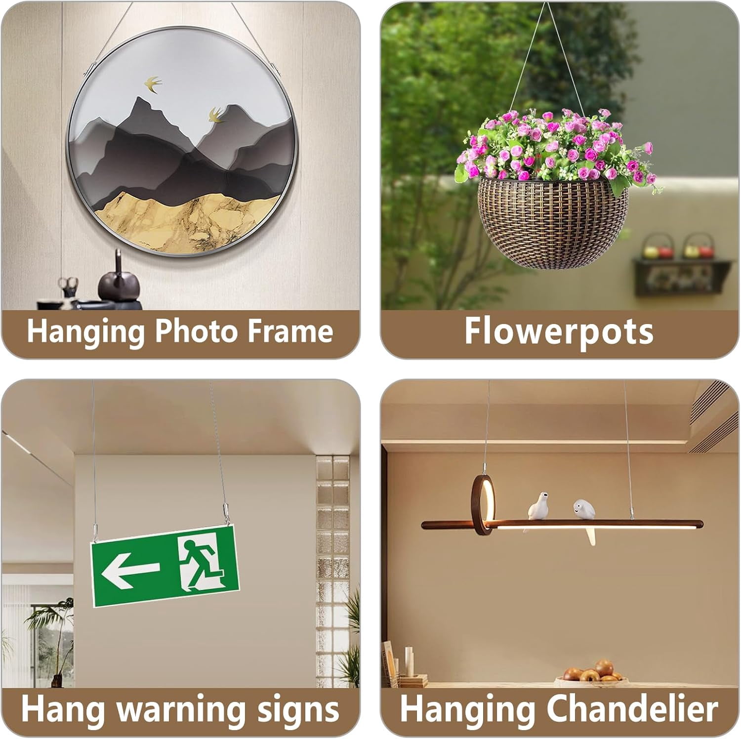 4PCS Picture Hanging Wire Kit, 6.56ft Adjustable Picture Hanging Wire, 3-Hole D Rings Picture Hangers with Screws, 50lbs Heavy Duty for Mirrors, Frames, Canvas Paintings
