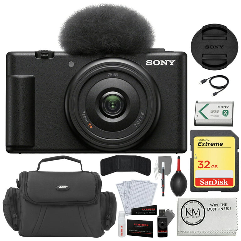  Sony ZV-1F Vlogging Camera  Black Bundle with 32GB Memory  Card + Cleaning Cloth + Photo Starter Kit + Camera Bag (5 Items) :  Electronics