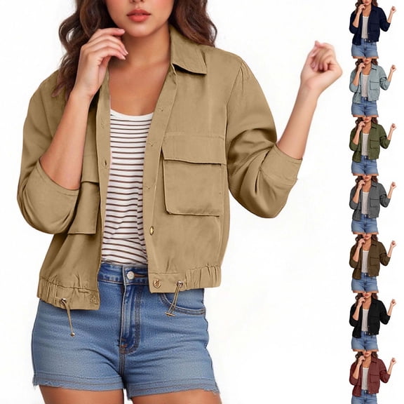 Miluxas Jacket Women Button Down Shirt Jacket Solid Casual Long Sleeve Lapel Coat with Pockets Yellow XL(XL)