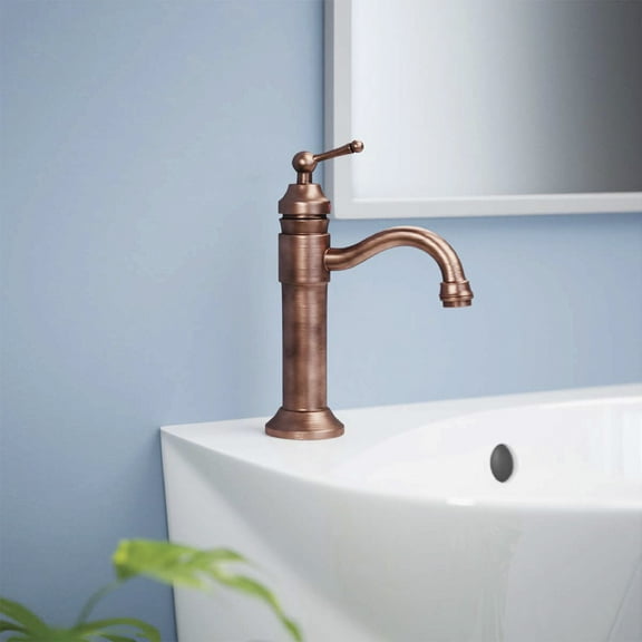 Antique Copper Bathroom Faucets 11.75" H Solid Brass Bathroom Sink Tap w/Supply Lines| Renovators Supply