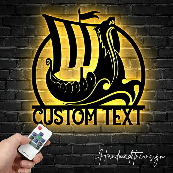 Handmadetneonsign Custom Viking Ship Metal Wall Art LED Light - Personalized Viking Sailor Captain