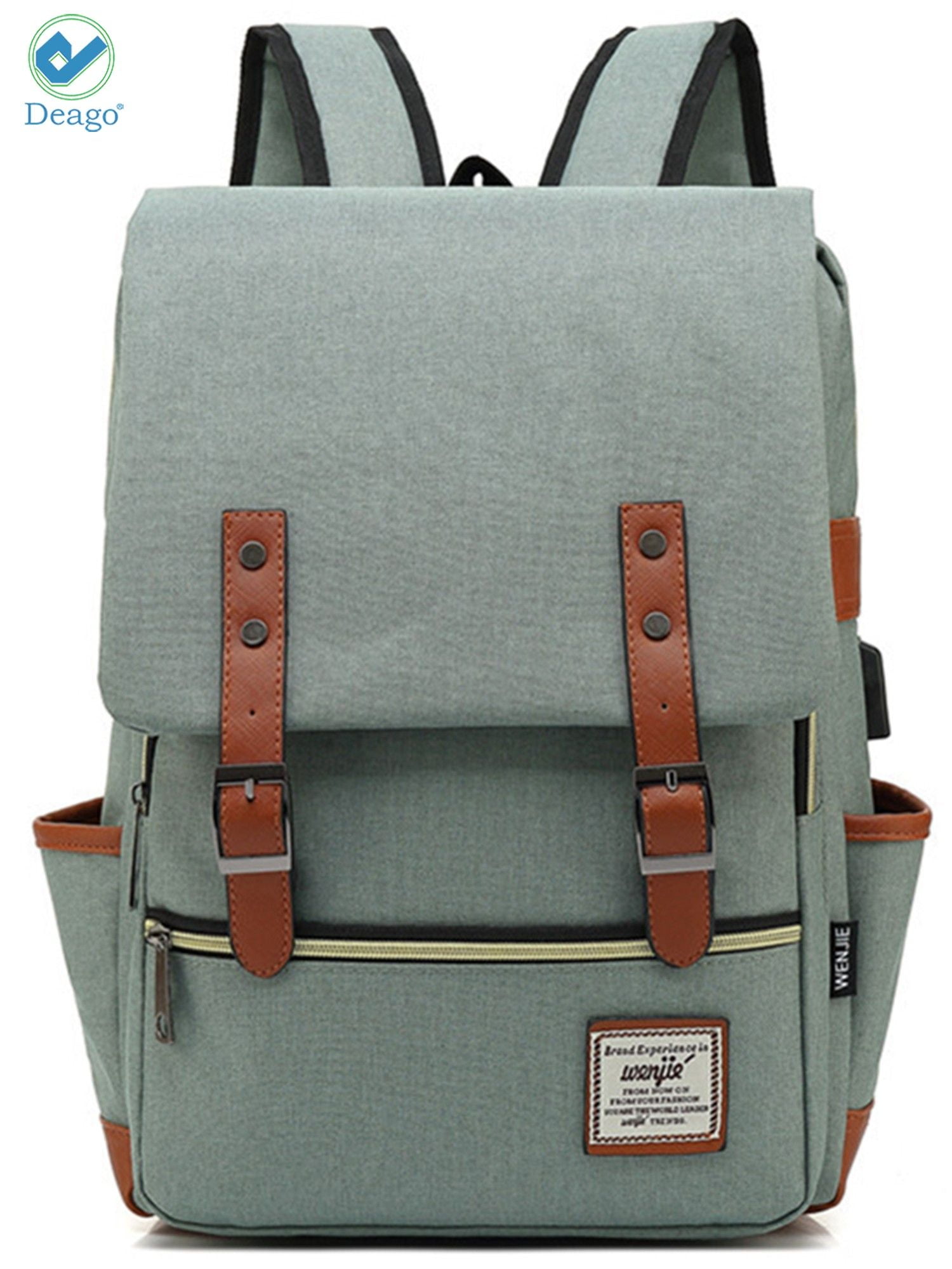 Deago Vintage Laptop Backpack For Women Men Travel Backpack with USB Charging Port Fashion Rucksack Fits 15.6" Notebook (Green)