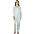 thumbnail image 5 of Bimba Blue Cotton Night Wear Off-White Pajama Set Long Sleeve Shirt with Pyjamas, 5 of 5