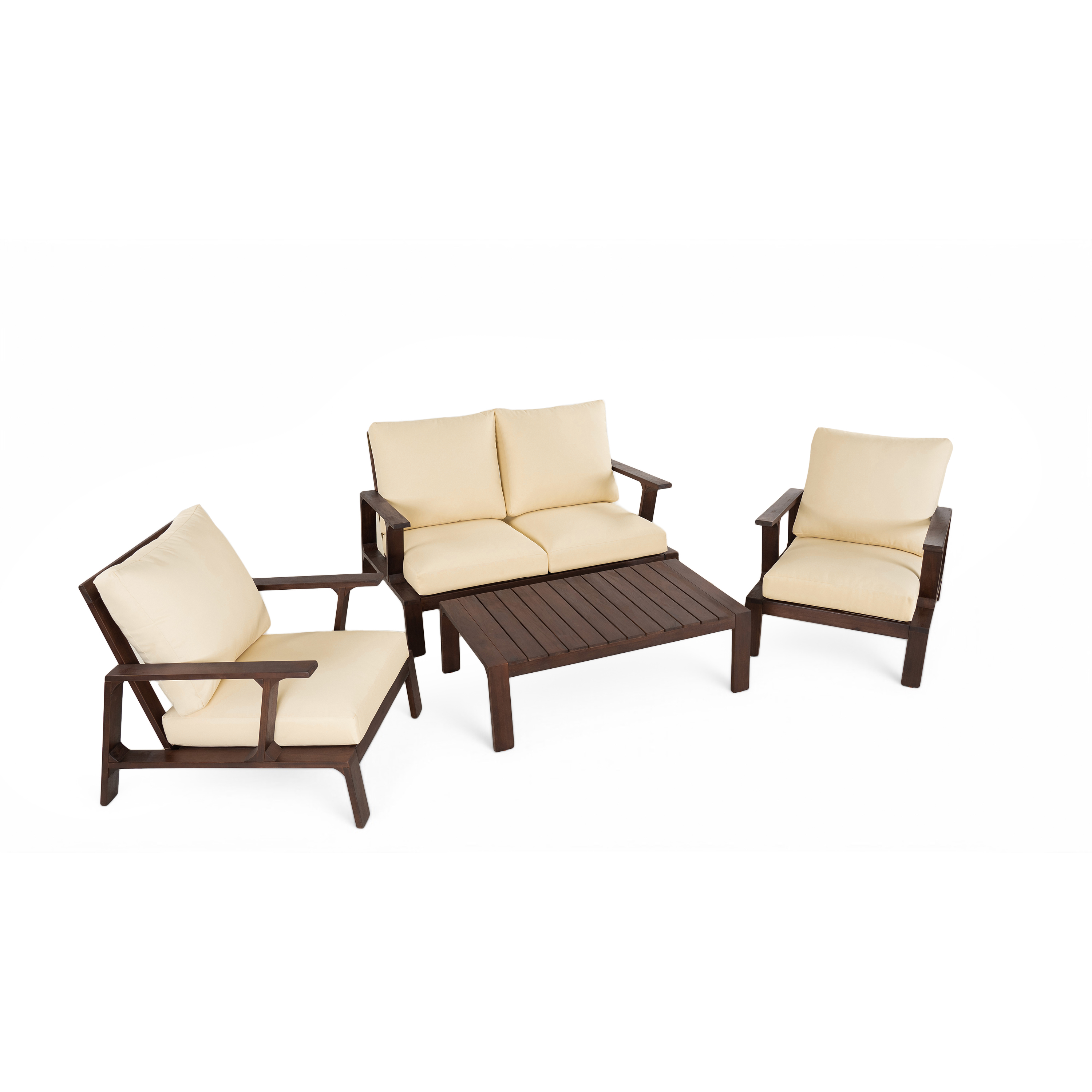 EUROCO 4 Pieces Outdoor Sofa Set 4-person Patio Seating Group Outdoor Conversation Set with Cushions and a Coffee Table for Patios, Gardens, or Balcony