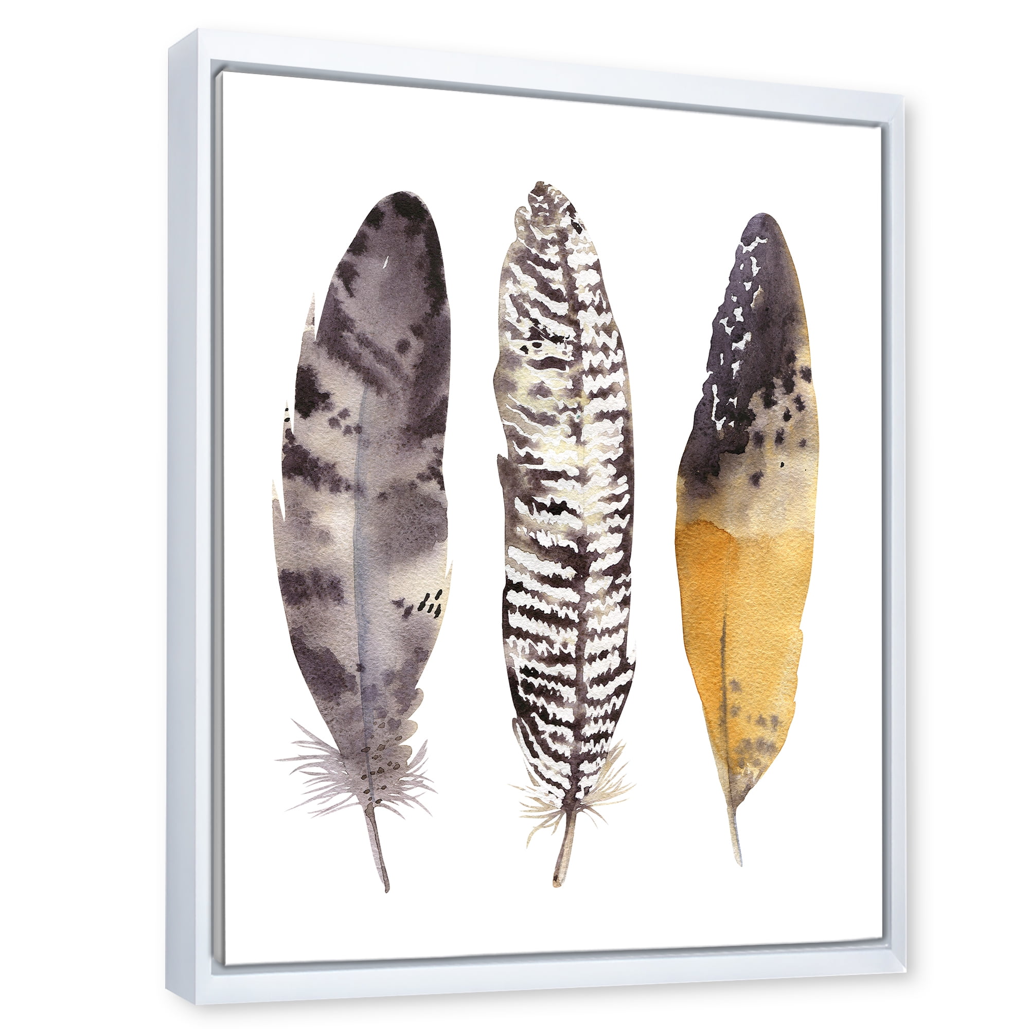 Boho Ethnic Art Dark Gray Feathers III 30 in x 40 in Framed Painting Canvas Art Print, by Designart