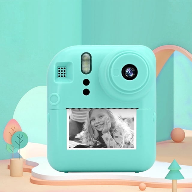 Cámara digital para niños Qnjujn Polaroids de alta definición para estudiantes, fotografías imprimibles y grabadas, fáciles de transportar, color verde