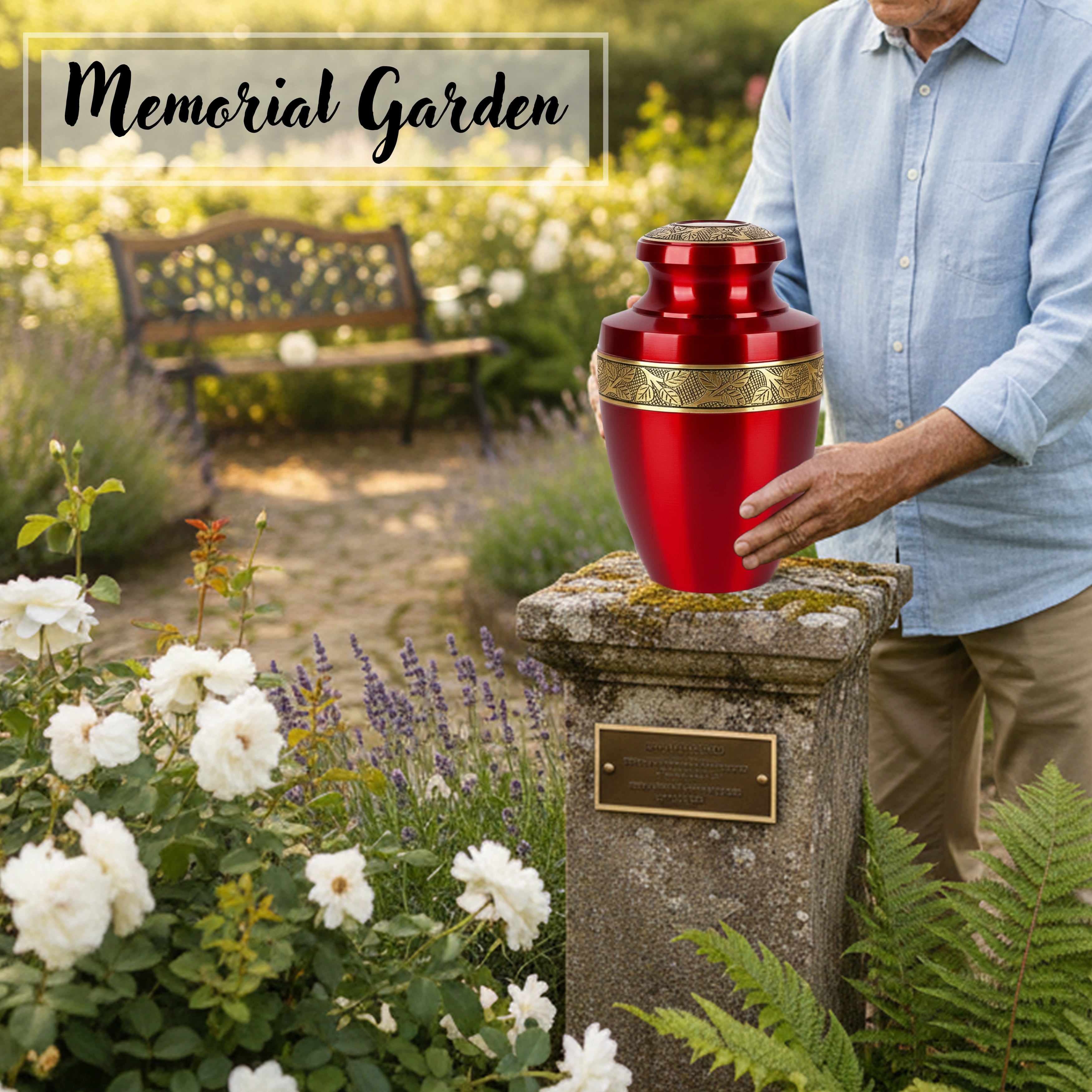 Handcrafted Aluminum Urn - Decorative Memorial Holder for Ashes and Remembrance (Burgandy & Royal Gold)