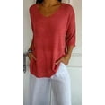 thumbnail image 6 of Videoriede Promptanda Solid Color Knitted V-Neck Top, Lightweight Casual Pullover Sweater, Casual 3/4 Sleeve Tops, 6 of 7