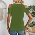 thumbnail image 4 of XIAONU Womens Blouses Cross Front V Neck Off Shoulder Short Sleeve Shirt Solid Color baggy Trendy Pullover Shirt, 4 of 6