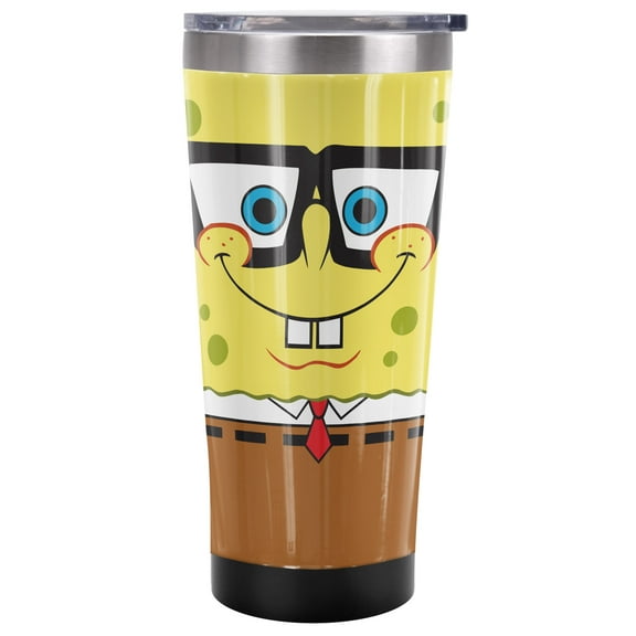 Spongebob Official Nerd Face 20 oz Travel Tumbler, Stainless Steel, Vacuum Insulated with Leak Resistant Slide-Lock Lid