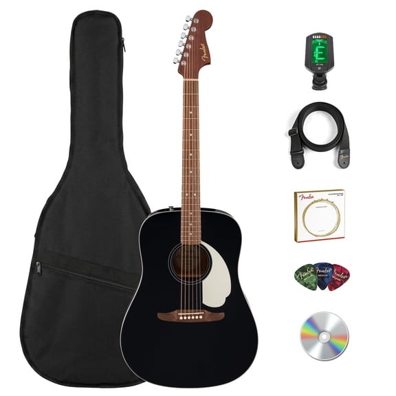 Fender California Standard Redondo Acoustic Guitar - Black Bundle with Gig Bag, Tuner, Strap, Strings, Picks, and Austin Bazaar Instructional DVD