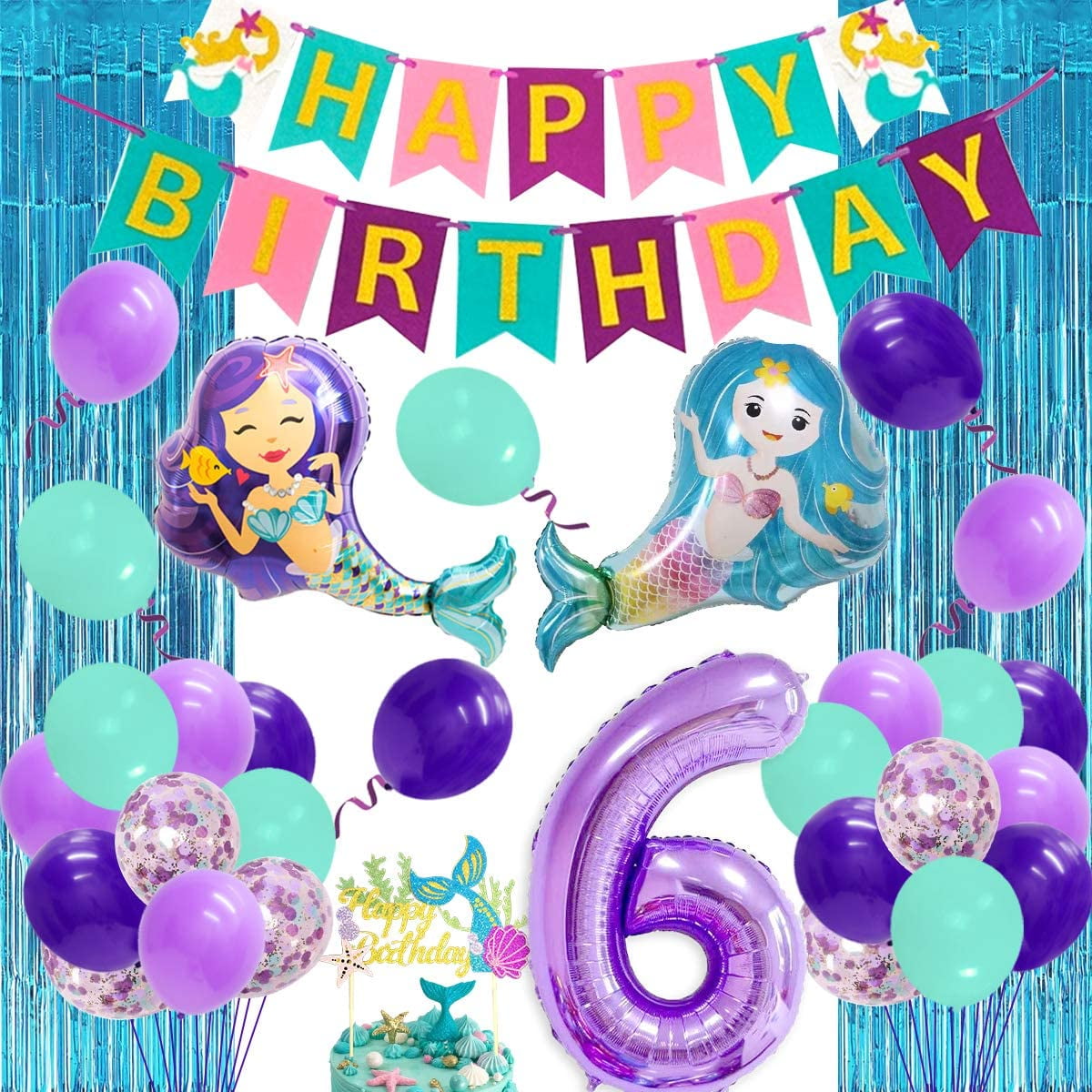 Mermaid 6th Birthday Party Decorations - Little Mermaid Balloons Happy  Birthday Cake Topper Banner Number 6 Balloon for 6 Years Old Under the Sea  Mermaid Party Supplies - Walmart.com
