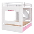 thumbnail image 5 of Full/Full Bunk Beds with Pull-out Trundle Bed, Wooden Playhouse Beds Frame with Storage Cabinets, Bookshelves and Staircase, 3-in-1 Storage Beds with Ladder and Safety Guardrails, White&Pink, 5 of 7