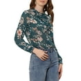 thumbnail image 5 of INSPIRE CHIC Women's Ruffle Collar Long Sleeve Button Down Floral Shirt S Green, 5 of 7