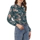 thumbnail image 4 of Camisa floral de manga larga con botones y cuello con volantes para mujer Inspire Chic en verde, 4 of 6