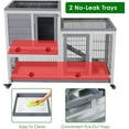 LAZY BUDDY Rabbit Hutch, Bunny Cage with Casters & Ramp, Indoor Outdoor