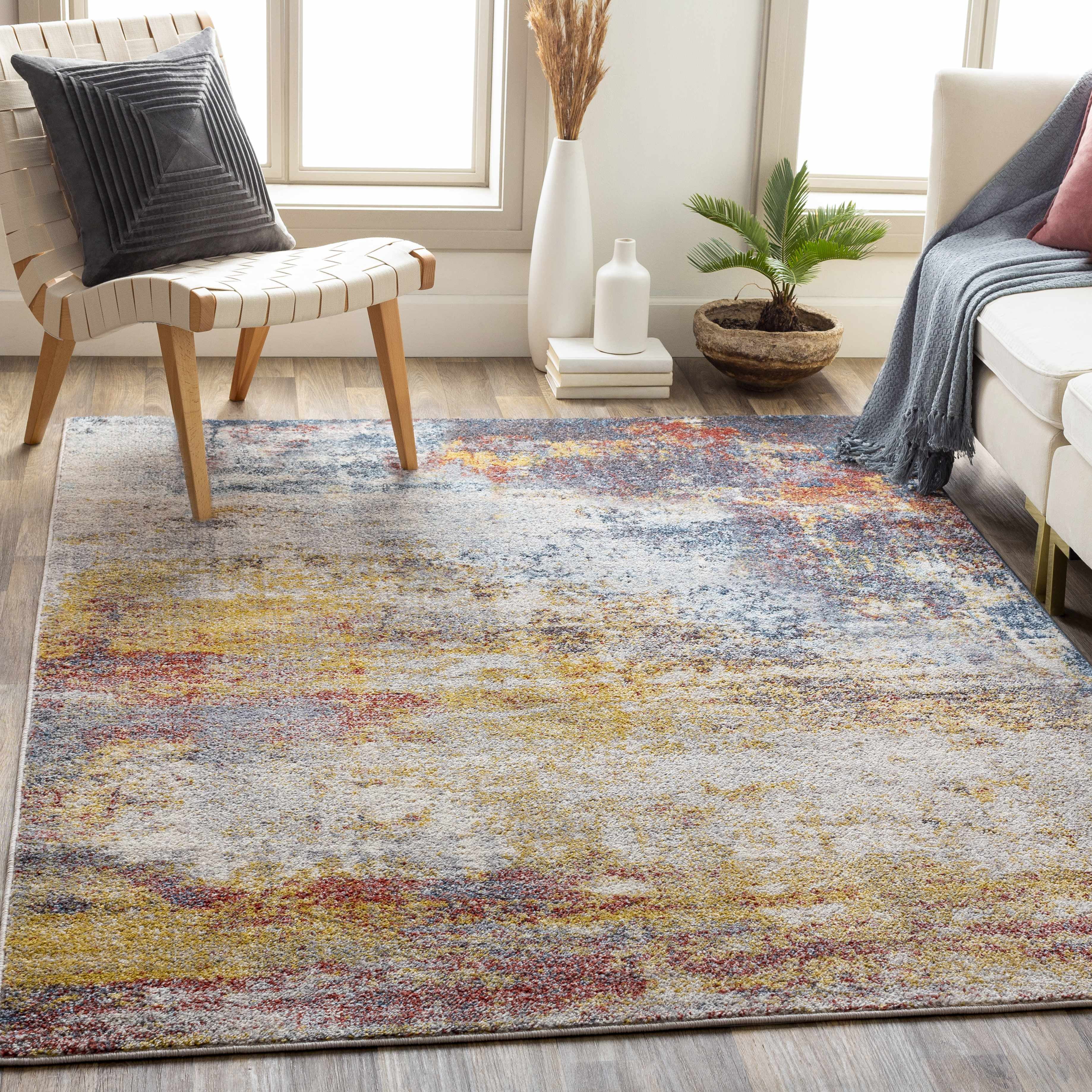 BoutiqueRugs Alexandra Contemporary Area Rug - Navy, Ice Blue, Gray - 7'10" Round