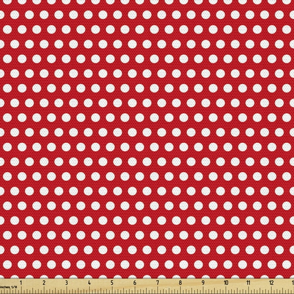 Polka Dots Sofa Upholstery Fabric by the Yard, Repetitive Symmetrical Retro Dots in Vivid Tones Nostalgic Pin Up Pattern, Decorative Fabric for DIY Home Accents, 10 Yards, Vermilion White by Ambesonne