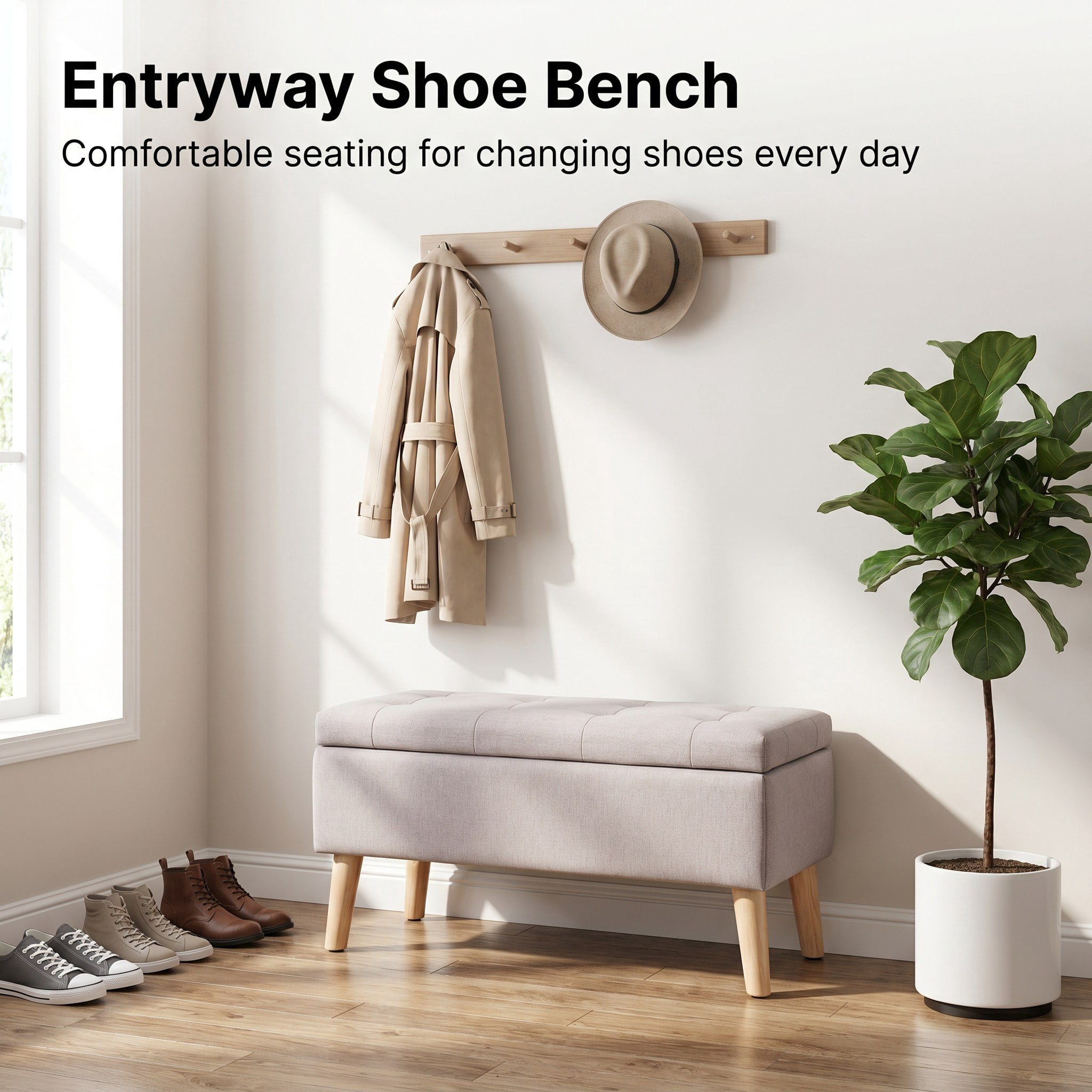 32" Wide Square Storage Ottoman Bench with Inner Storage Space, Upholstered Footrest & Bed End Bench, Multi‑Functional for Living Room, Bedroom