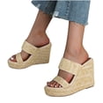 thumbnail image 4 of Women's Platform Sandals Casual Solid Wedges Summer Slide Sandals #622 Beige, 4 of 6