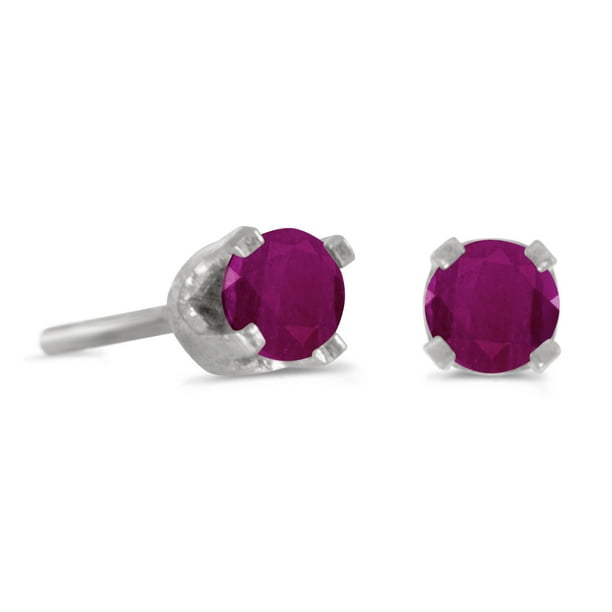 TheJewelryMaster - 3 mm Petite Round Genuine Ruby Stud Earrings in 14k
