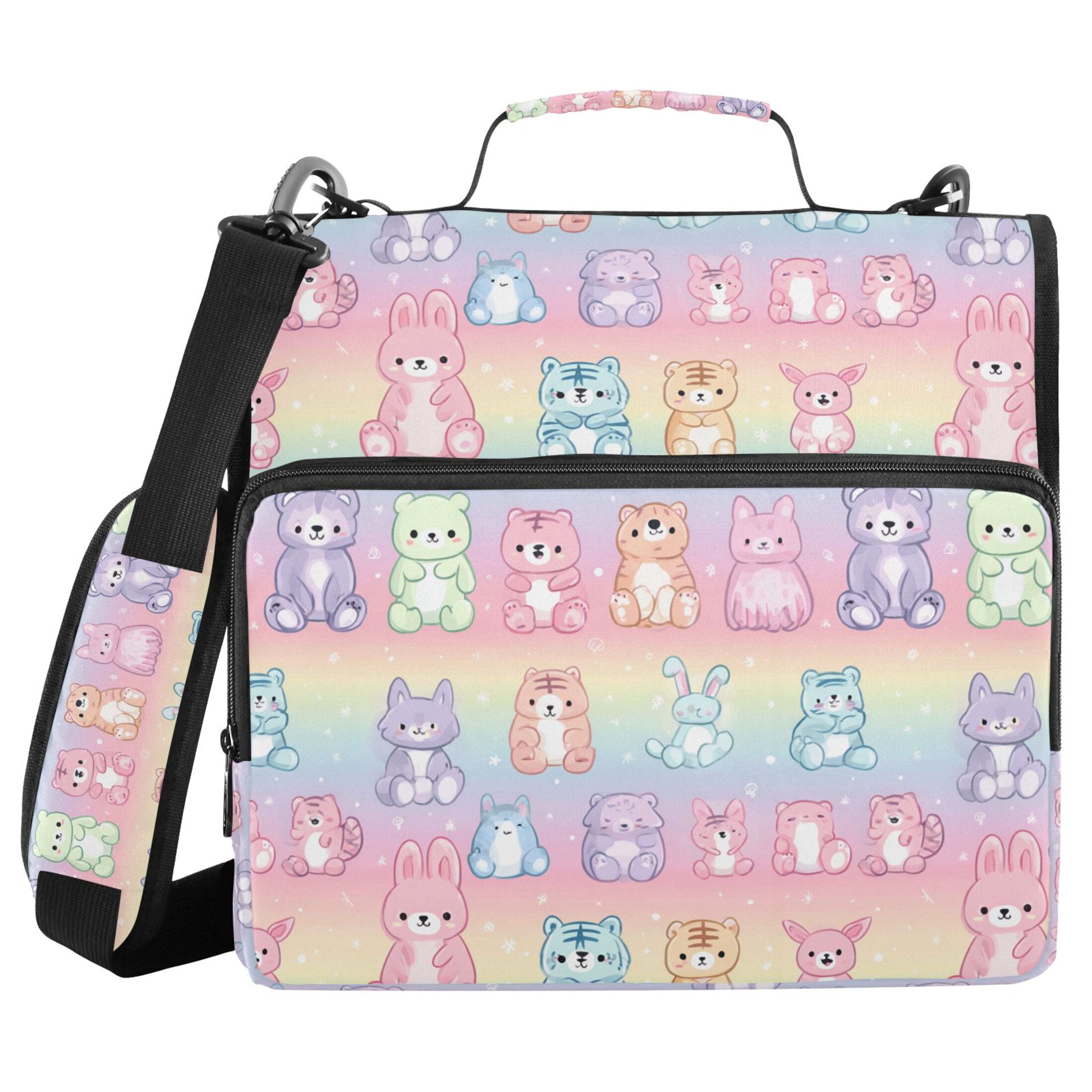 Zipper Binder Cute Animals 1.5 Inch Binder Folder Bag with Shoulder Strap and Handle