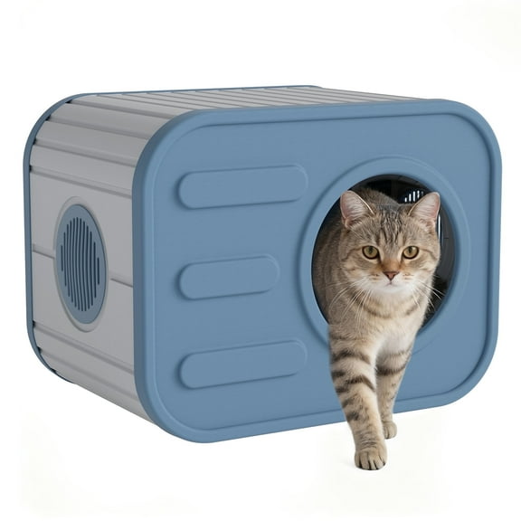 Bifanuo Cat House for Indoor & Outdoor Cats,Weatherproof Resin Cat Shelter with Camera-Shaped Design,Ventilation, Assemble Easily for Home & Yard,Blue