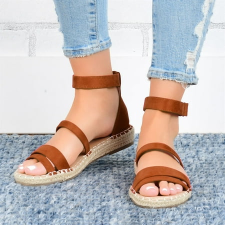 

ZHELIYO Women s sandals Ladies Summer Sandals Hook Loop Retro Solid Fisherman Shoes Casual Sandals Brown 8.5