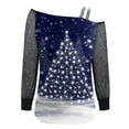 thumbnail image 5 of XIUH Women Fashion Print Cold Shoulder T Shirt Mesh Long Sleeve Spliced Blouse Tops Womens Blouses And Tops Casual 2023 Dark Blue L, 5 of 5