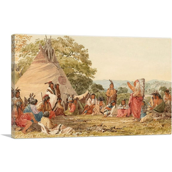 ARTCANVAS Indians In Council 1850 Canvas Art Print by Seth Eastman - Size: 26" x 18" (0.75" Deep)